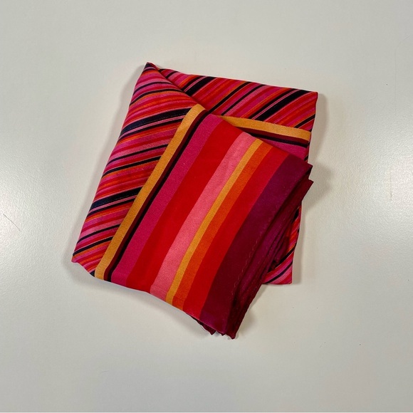Vintage 1990s Burgundy Pink Orange Red Striped Silk Scarf Square 21x21” - Picture 7 of 9